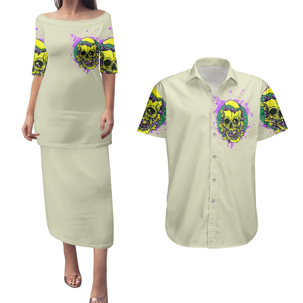 Flower Skull Couples Matching Puletasi Dress and Hawaiian Shirt Iam Who Iam Your Approval Isn't Need - Wonder Print Shop