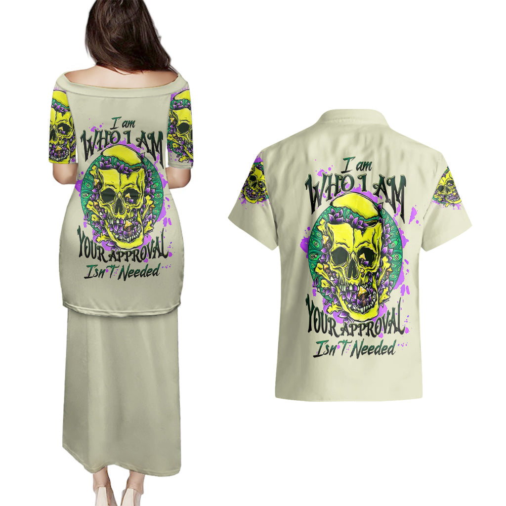 Flower Skull Couples Matching Puletasi Dress and Hawaiian Shirt Iam Who Iam Your Approval Isn't Need - Wonder Print Shop