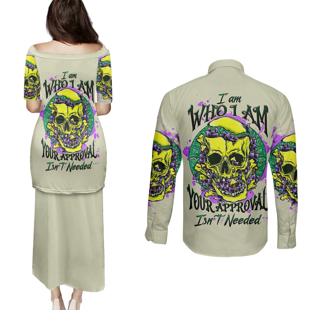 Flower Skull Couples Matching Puletasi Dress and Long Sleeve Button Shirts Iam Who Iam Your Approval Isn't Need - Wonder Print Shop