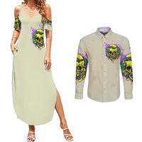 Flower Skull Couples Matching Summer Maxi Dress and Long Sleeve Button Shirts Iam Who Iam Your Approval Isn't Need - Wonder Print Shop