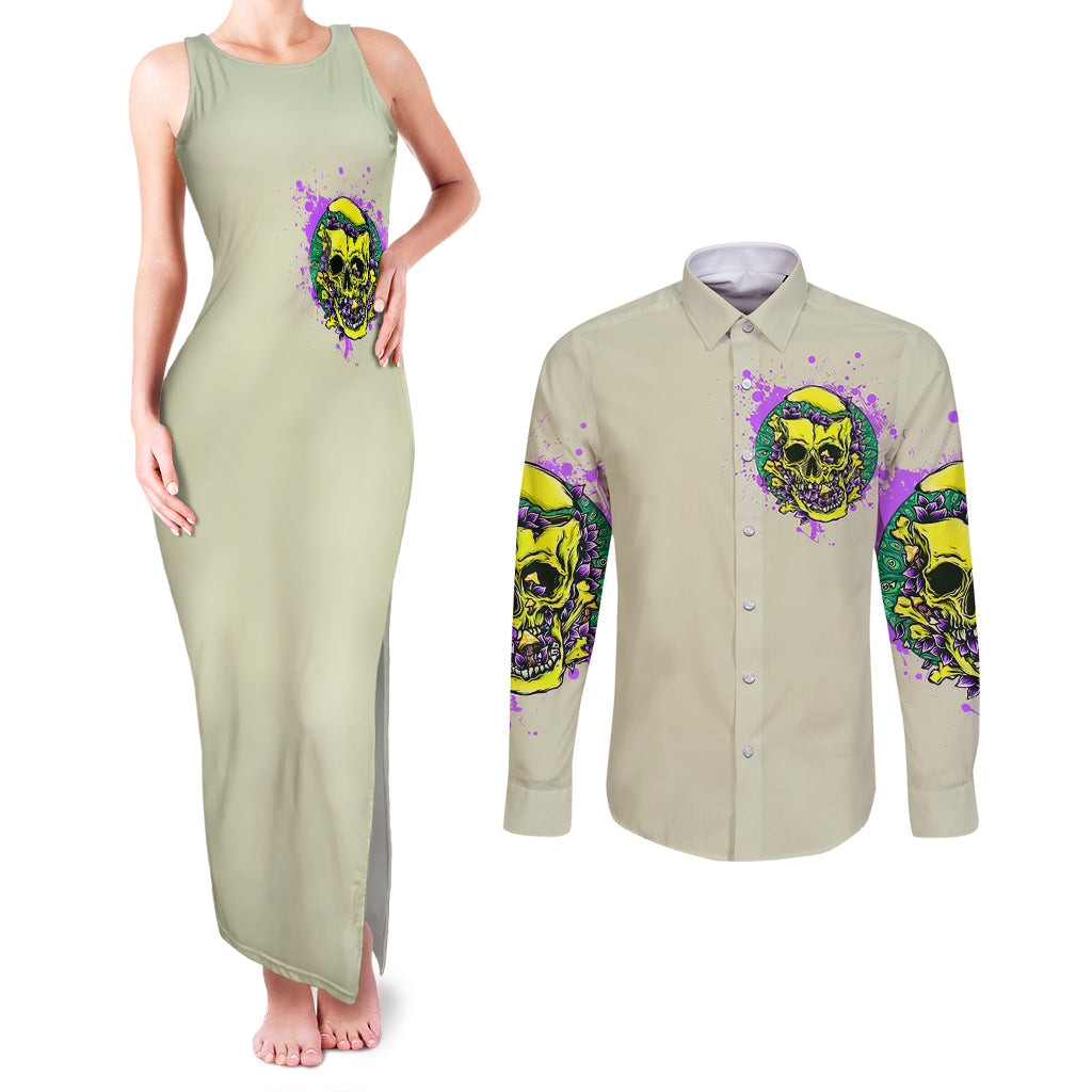 Flower Skull Couples Matching Tank Maxi Dress and Long Sleeve Button Shirts Iam Who Iam Your Approval Isn't Need - Wonder Print Shop