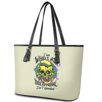Flower Skull Leather Tote Bag Iam Who Iam Your Approval Isn't Need - Wonder Print Shop