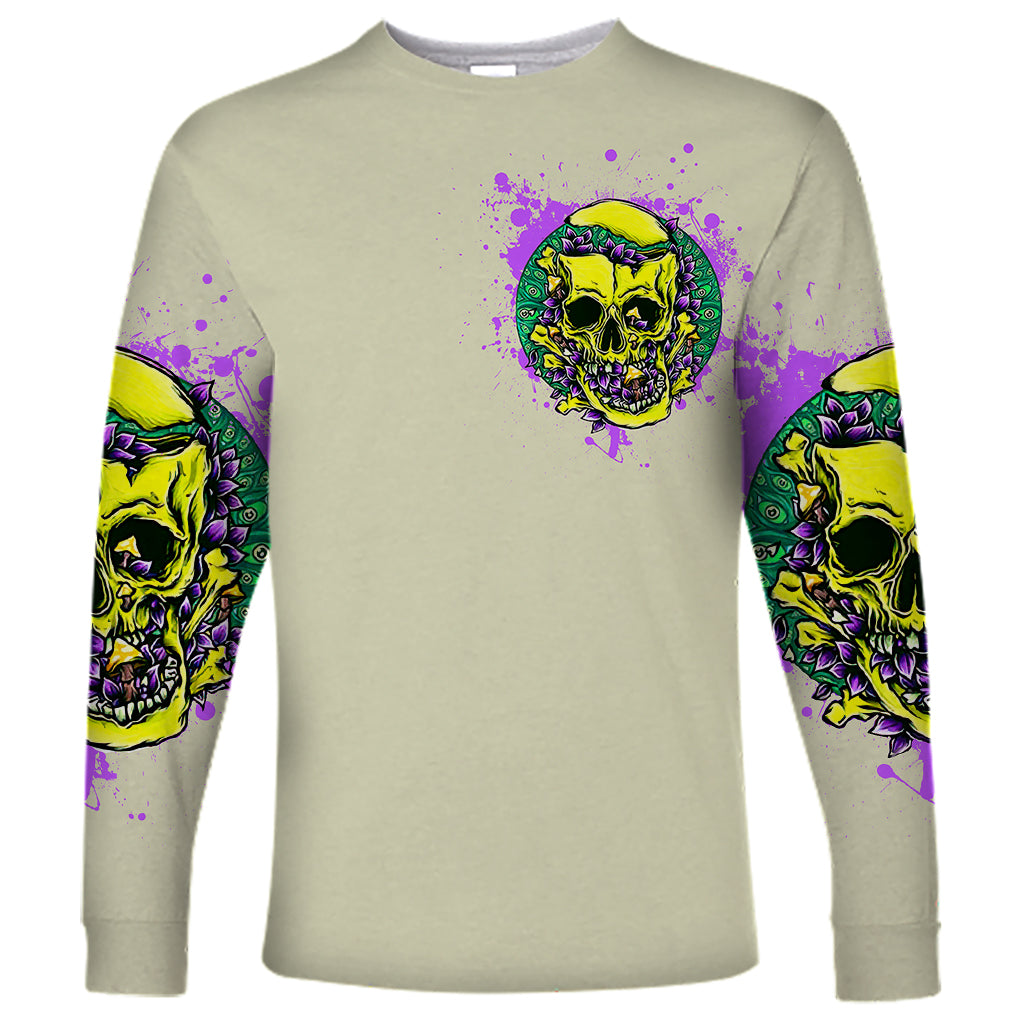 Flower Skull Long Sleeve Shirt Iam Who Iam Your Approval Isn't Need - Wonder Print Shop