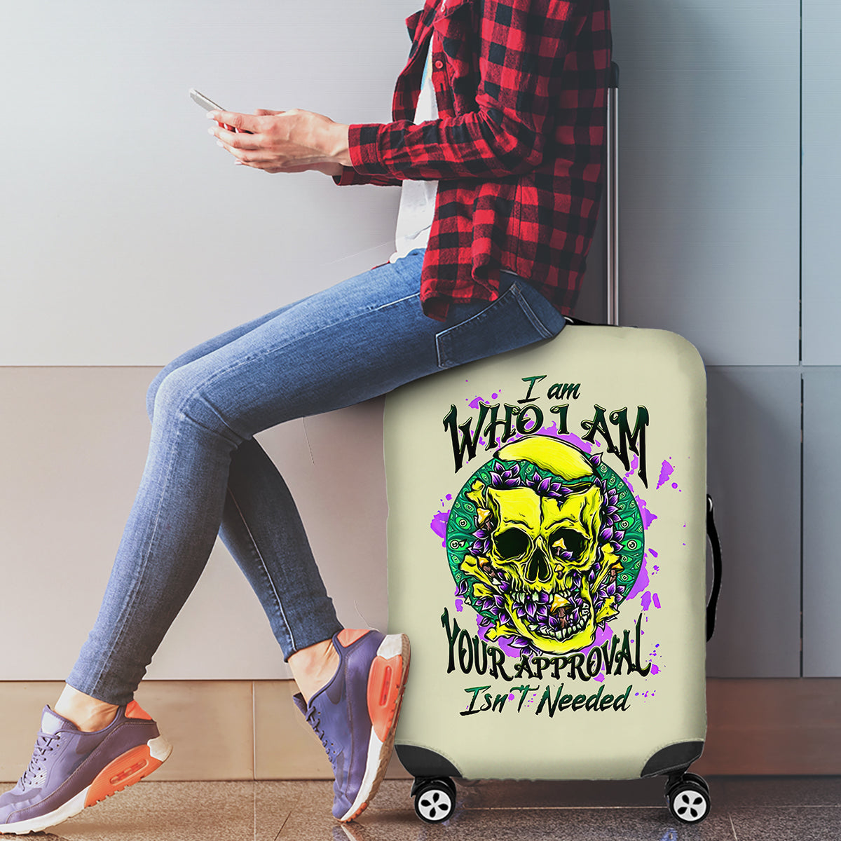 Flower Skull Luggage Cover Iam Who Iam Your Approval Isn't Need - Wonder Print Shop