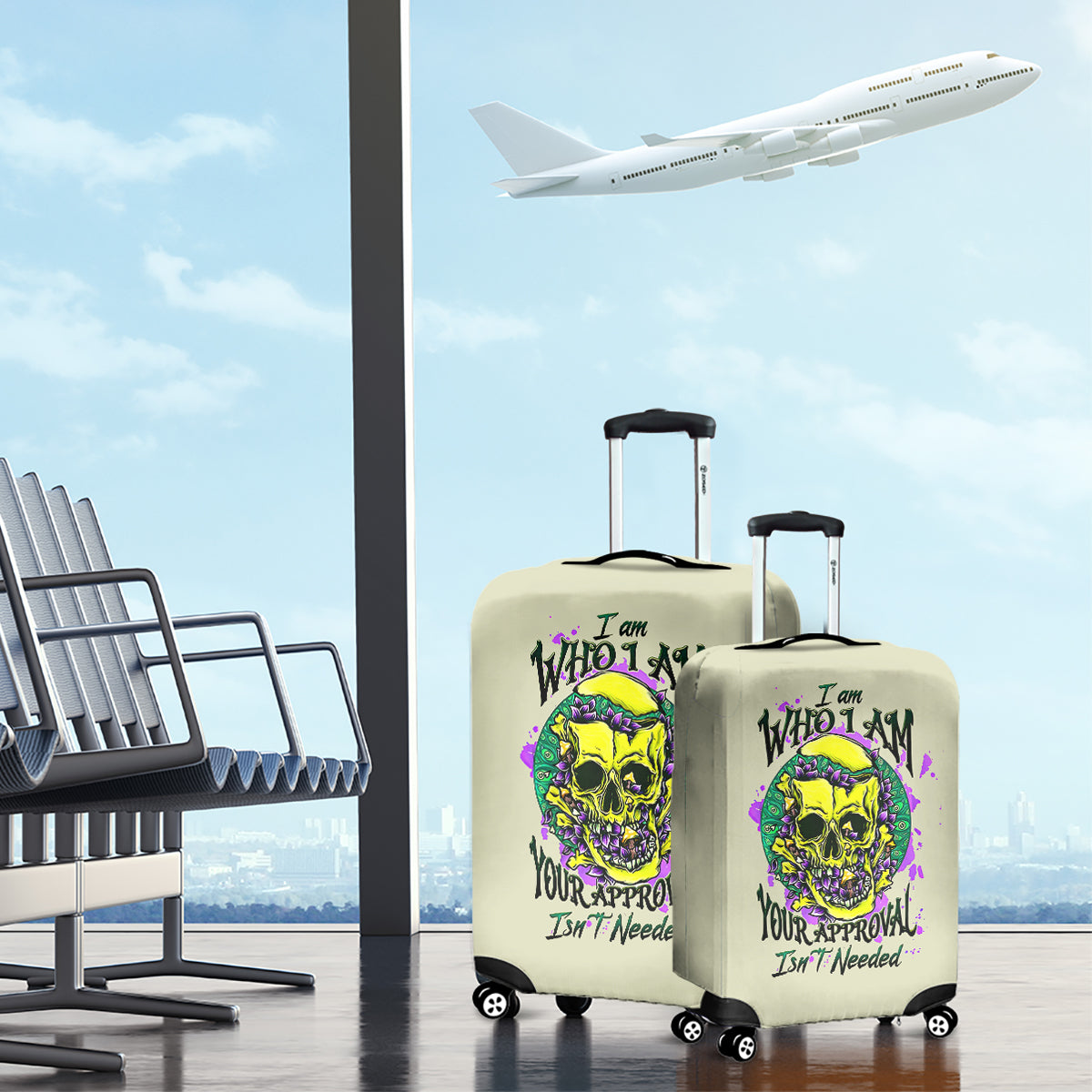Flower Skull Luggage Cover Iam Who Iam Your Approval Isn't Need - Wonder Print Shop