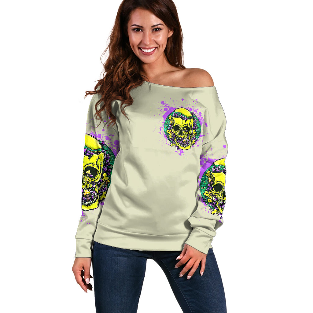 Flower Skull Off Shoulder Sweater Iam Who Iam Your Approval Isn't Need - Wonder Print Shop