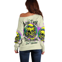 Flower Skull Off Shoulder Sweater Iam Who Iam Your Approval Isn't Need - Wonder Print Shop
