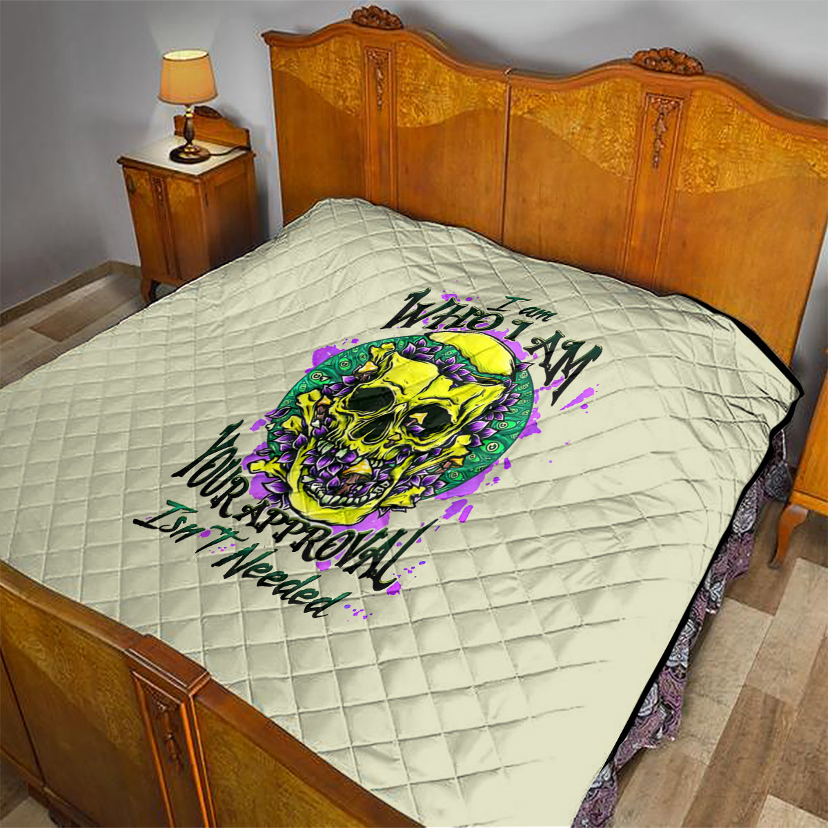 Flower Skull Quilt Iam Who Iam Your Approval Isn't Need - Wonder Print Shop