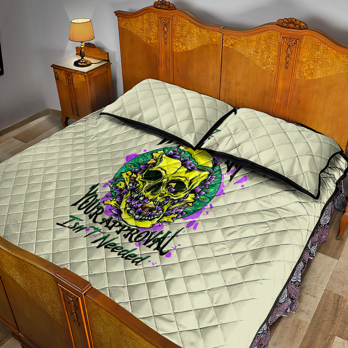 Flower Skull Quilt Bed Set Iam Who Iam Your Approval Isn't Need - Wonder Print Shop