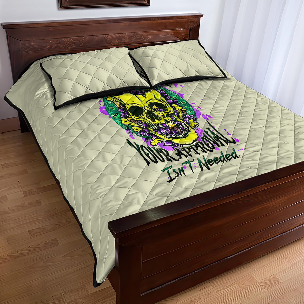 Flower Skull Quilt Bed Set Iam Who Iam Your Approval Isn't Need - Wonder Print Shop