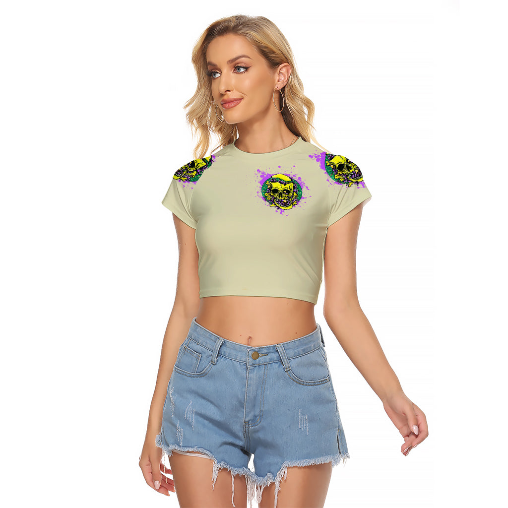 Flower Skull Raglan Cropped T Shirt Iam Who Iam Your Approval Isn't Need - Wonder Print Shop