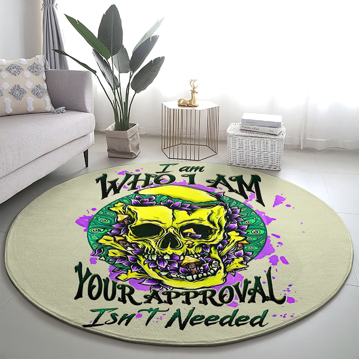 flower-skull-round-carpet-iam-who-iam-your-approval-isnt-need