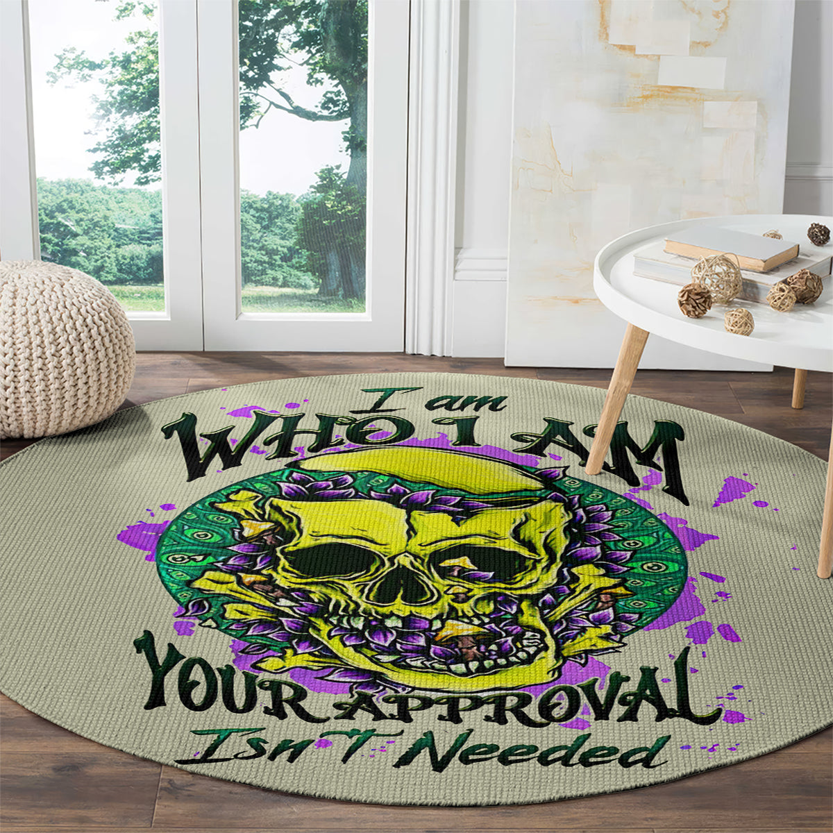 flower-skull-round-carpet-iam-who-iam-your-approval-isnt-need