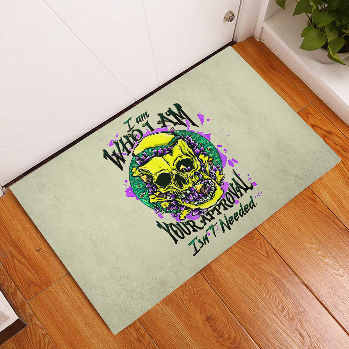 Flower Skull Rubber Doormat Iam Who Iam Your Approval Isn't Need - Wonder Print Shop