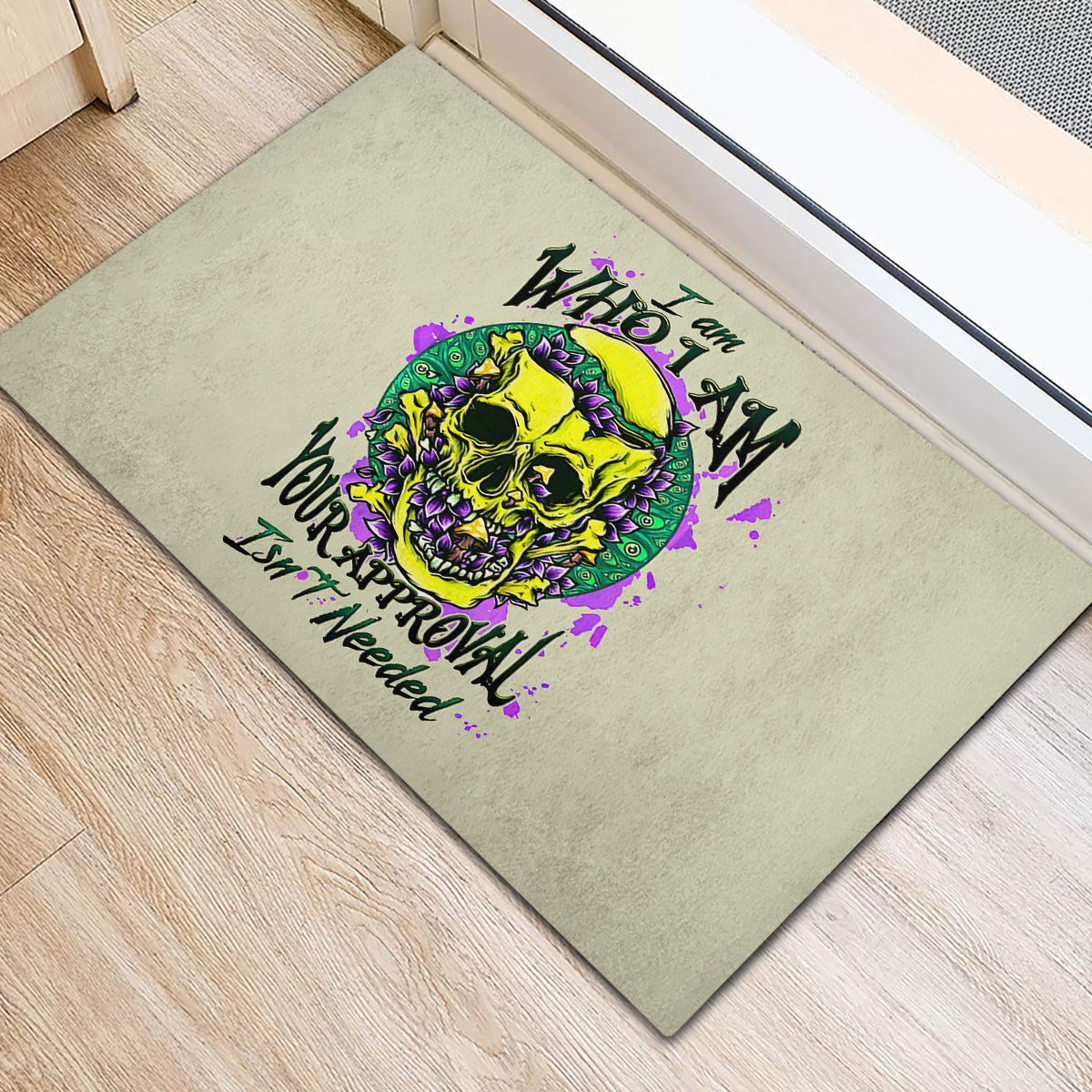 Flower Skull Rubber Doormat Iam Who Iam Your Approval Isn't Need - Wonder Print Shop