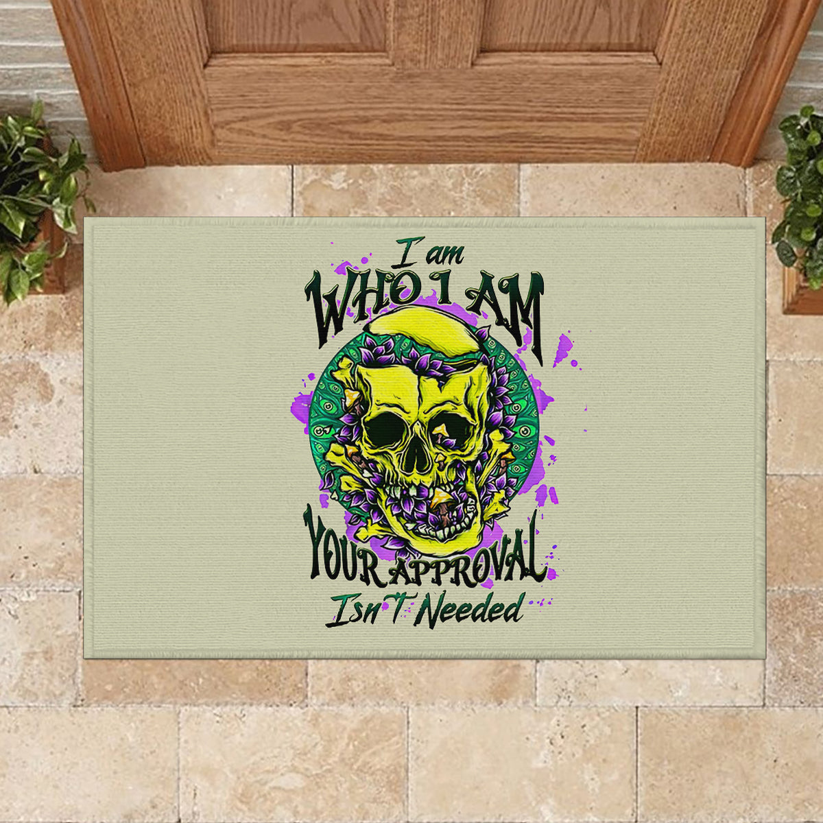 Flower Skull Rubber Doormat Iam Who Iam Your Approval Isn't Need - Wonder Print Shop