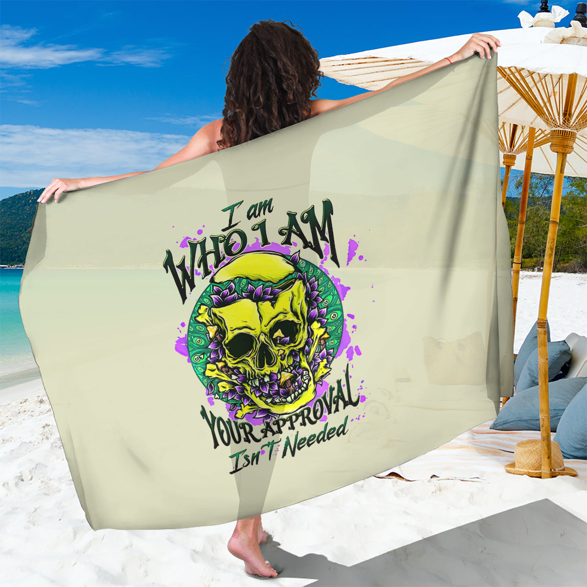 Flower Skull Sarong Iam Who Iam Your Approval Isn't Need - Wonder Print Shop
