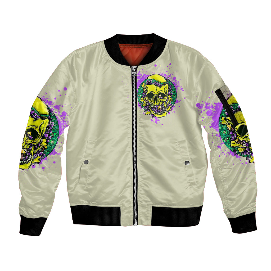 Flower Skull Sleeve Zip Bomber Jacket Iam Who Iam Your Approval Isn't Need - Wonder Print Shop