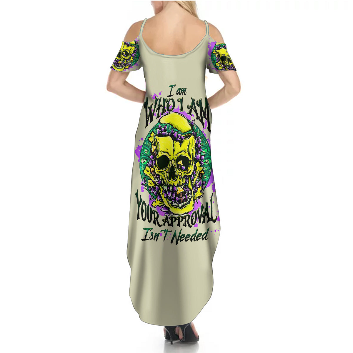 Flower Skull Summer Maxi Dress Iam Who Iam Your Approval Isn't Need - Wonder Print Shop