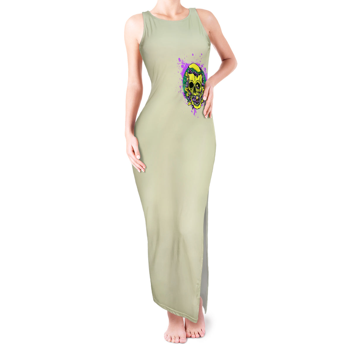 Flower Skull Tank Maxi Dress Iam Who Iam Your Approval Isn't Need - Wonder Print Shop