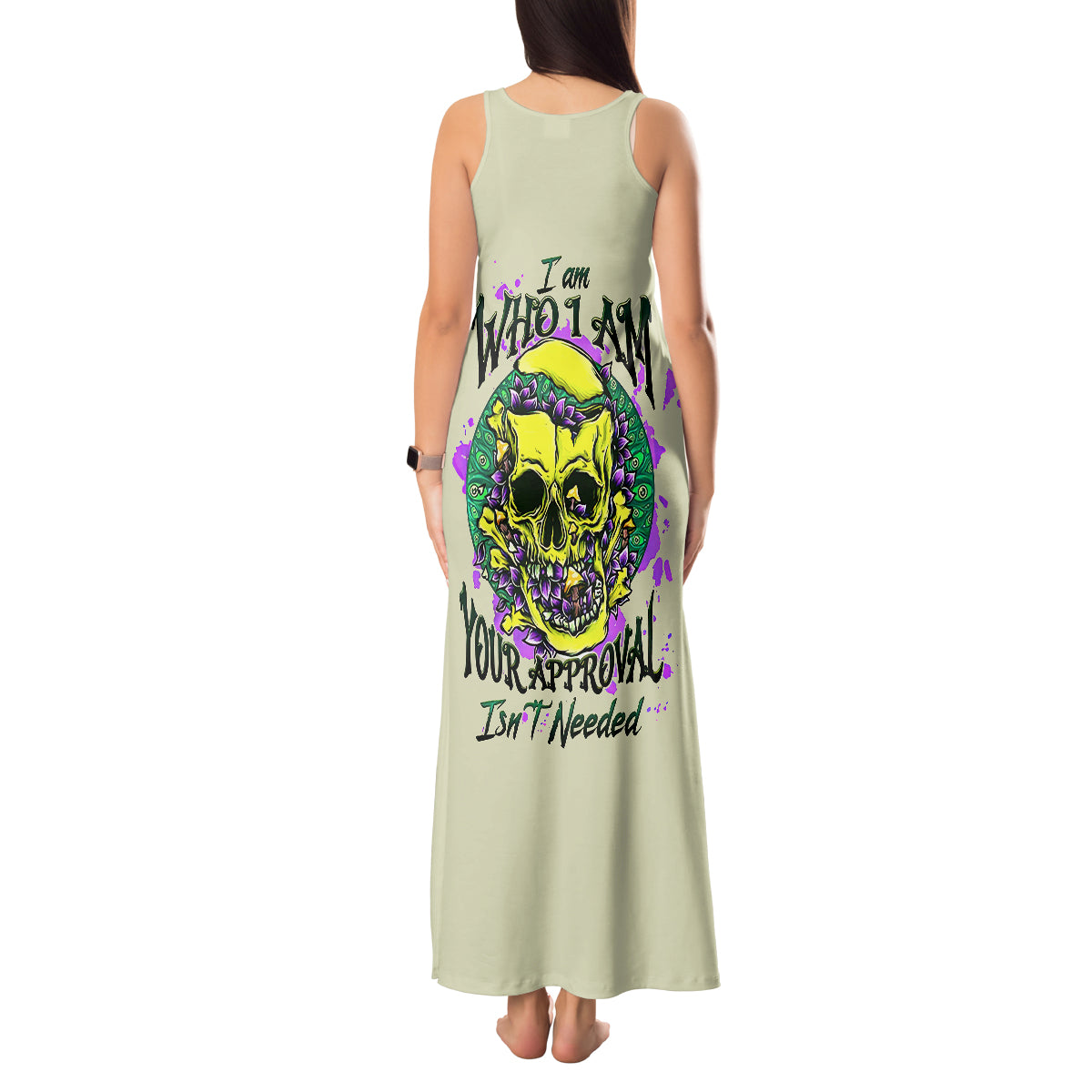 Flower Skull Tank Maxi Dress Iam Who Iam Your Approval Isn't Need - Wonder Print Shop
