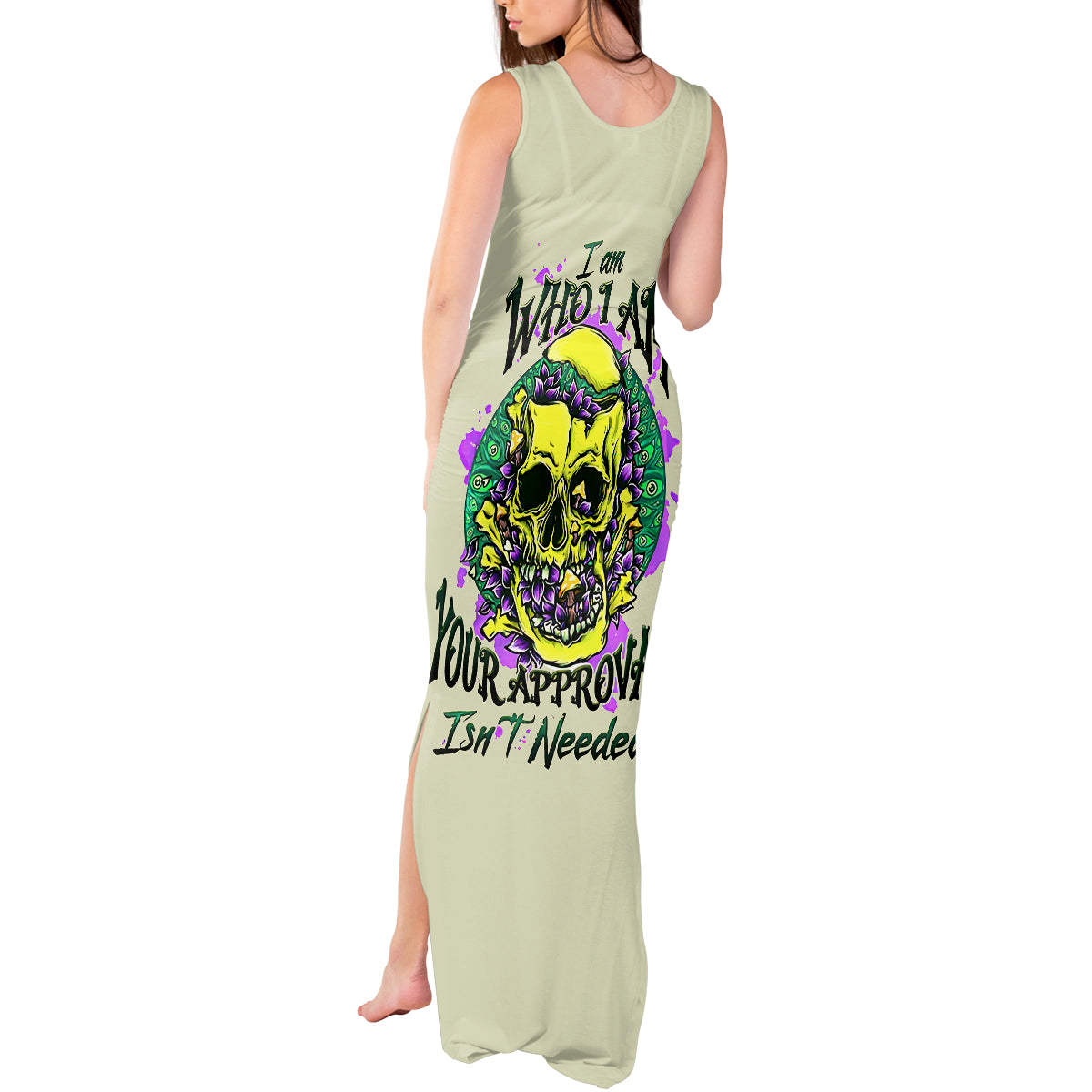 Flower Skull Tank Maxi Dress Iam Who Iam Your Approval Isn't Need - Wonder Print Shop