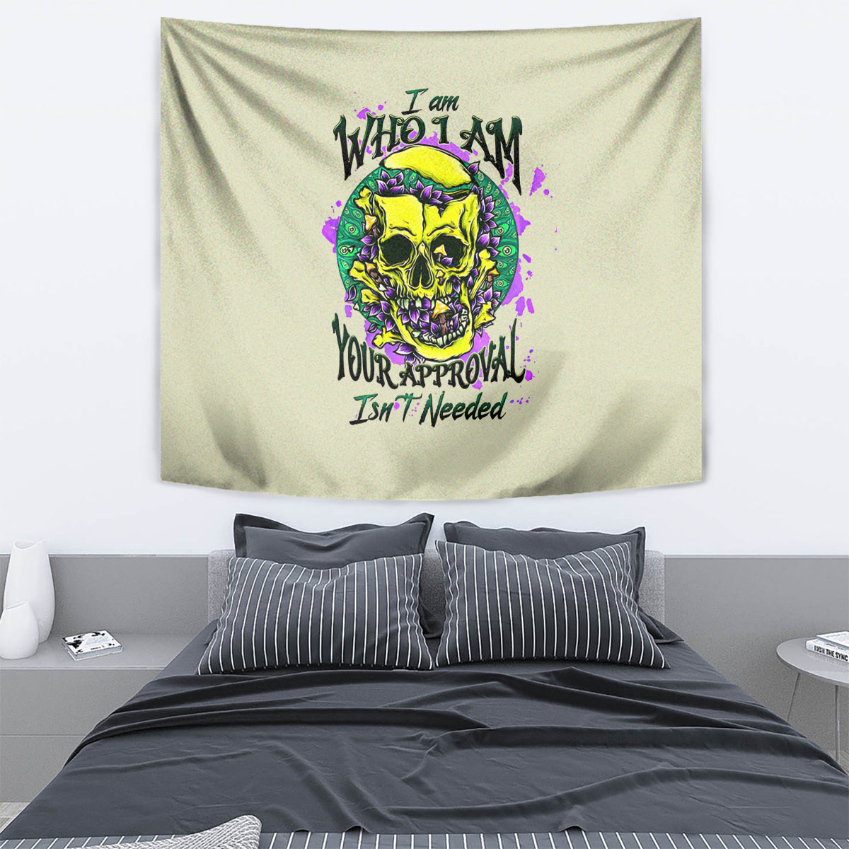 Flower Skull Tapestry Iam Who Iam Your Approval Isn't Need - Wonder Print Shop