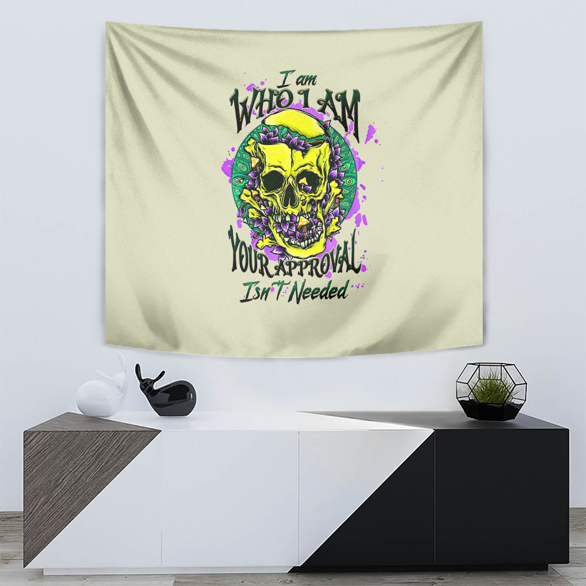 Flower Skull Tapestry Iam Who Iam Your Approval Isn't Need - Wonder Print Shop