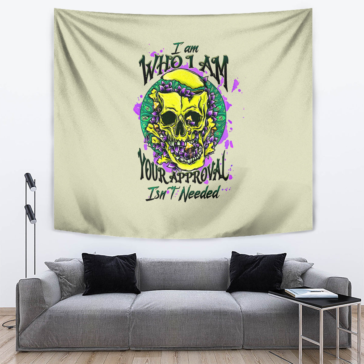 Flower Skull Tapestry Iam Who Iam Your Approval Isn't Need - Wonder Print Shop