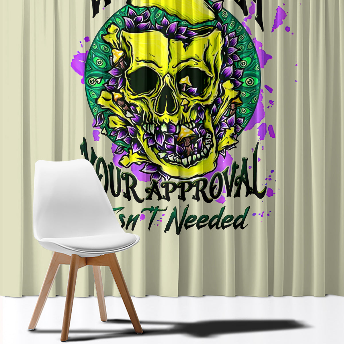 Flower Skull Window Curtain Iam Who Iam Your Approval Isn't Need - Wonder Print Shop