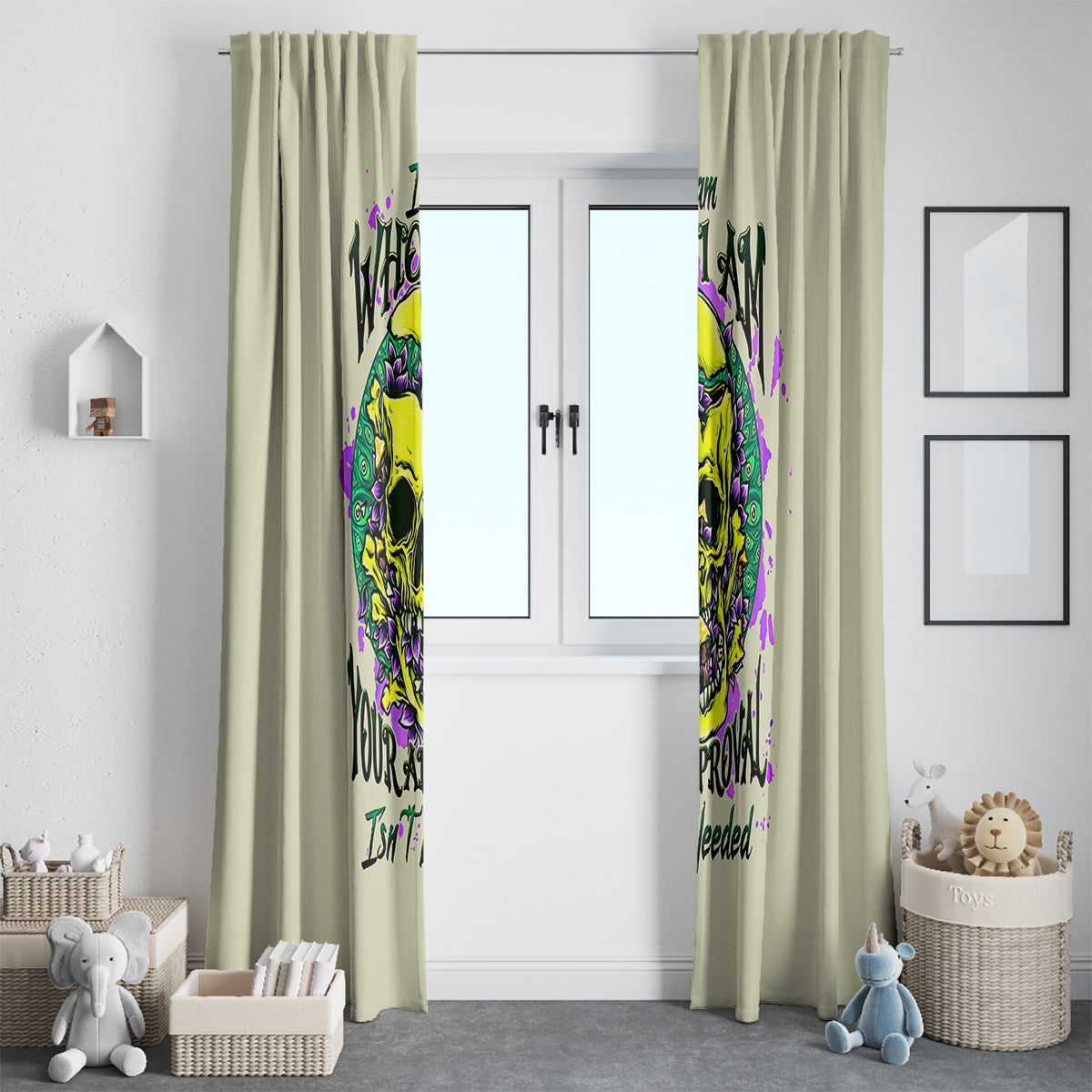 Flower Skull Window Curtain Iam Who Iam Your Approval Isn't Need - Wonder Print Shop