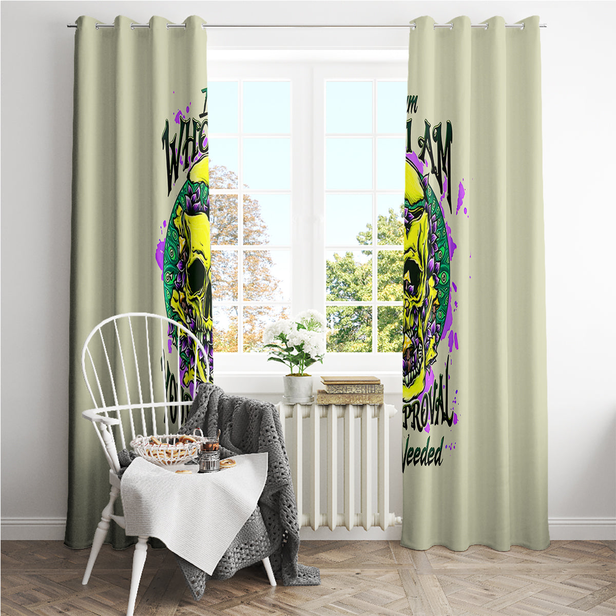 Flower Skull Window Curtain Iam Who Iam Your Approval Isn't Need - Wonder Print Shop