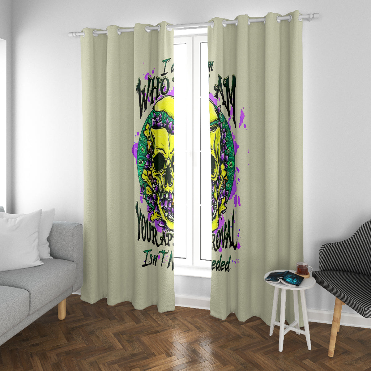 Flower Skull Window Curtain Iam Who Iam Your Approval Isn't Need - Wonder Print Shop