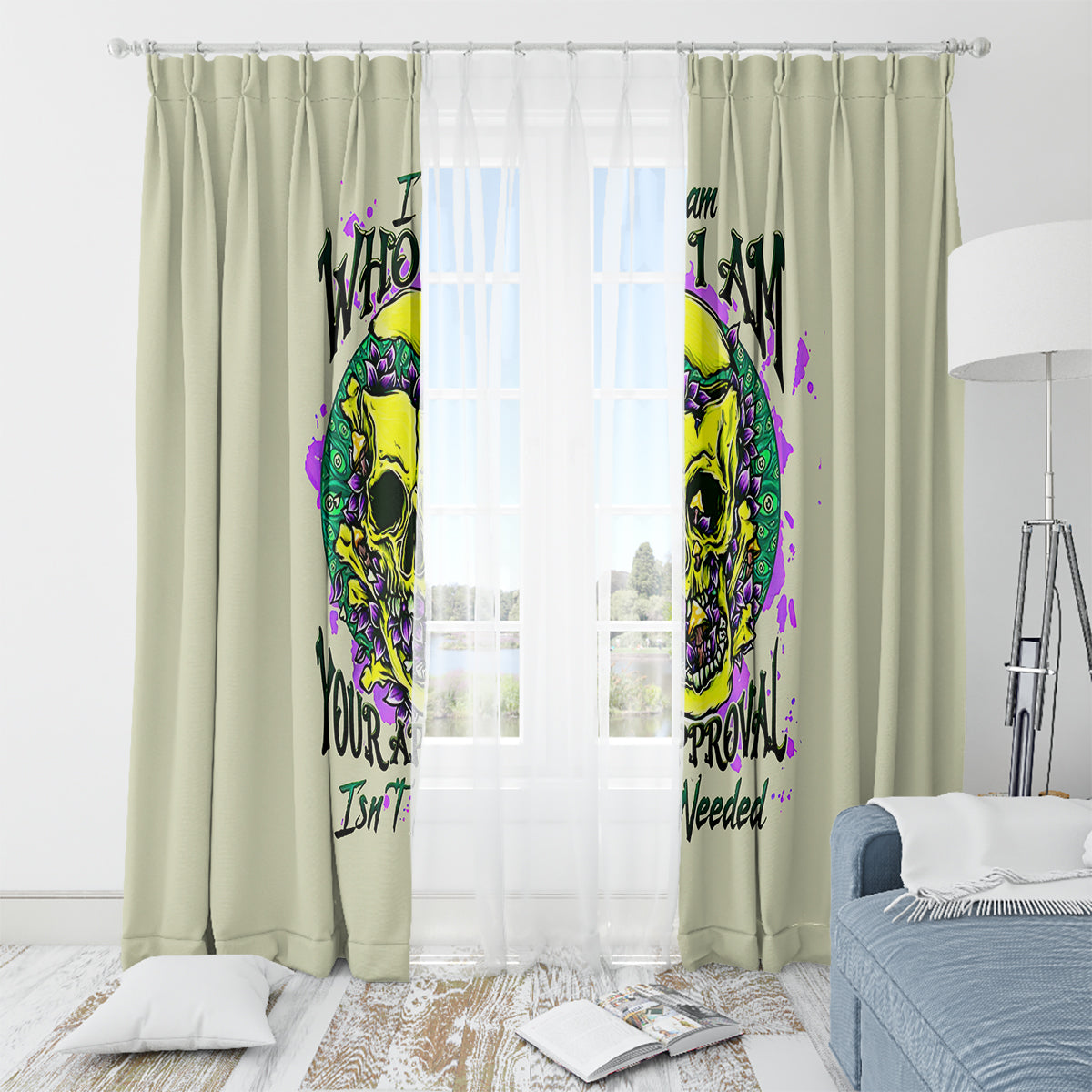Flower Skull Window Curtain Iam Who Iam Your Approval Isn't Need - Wonder Print Shop