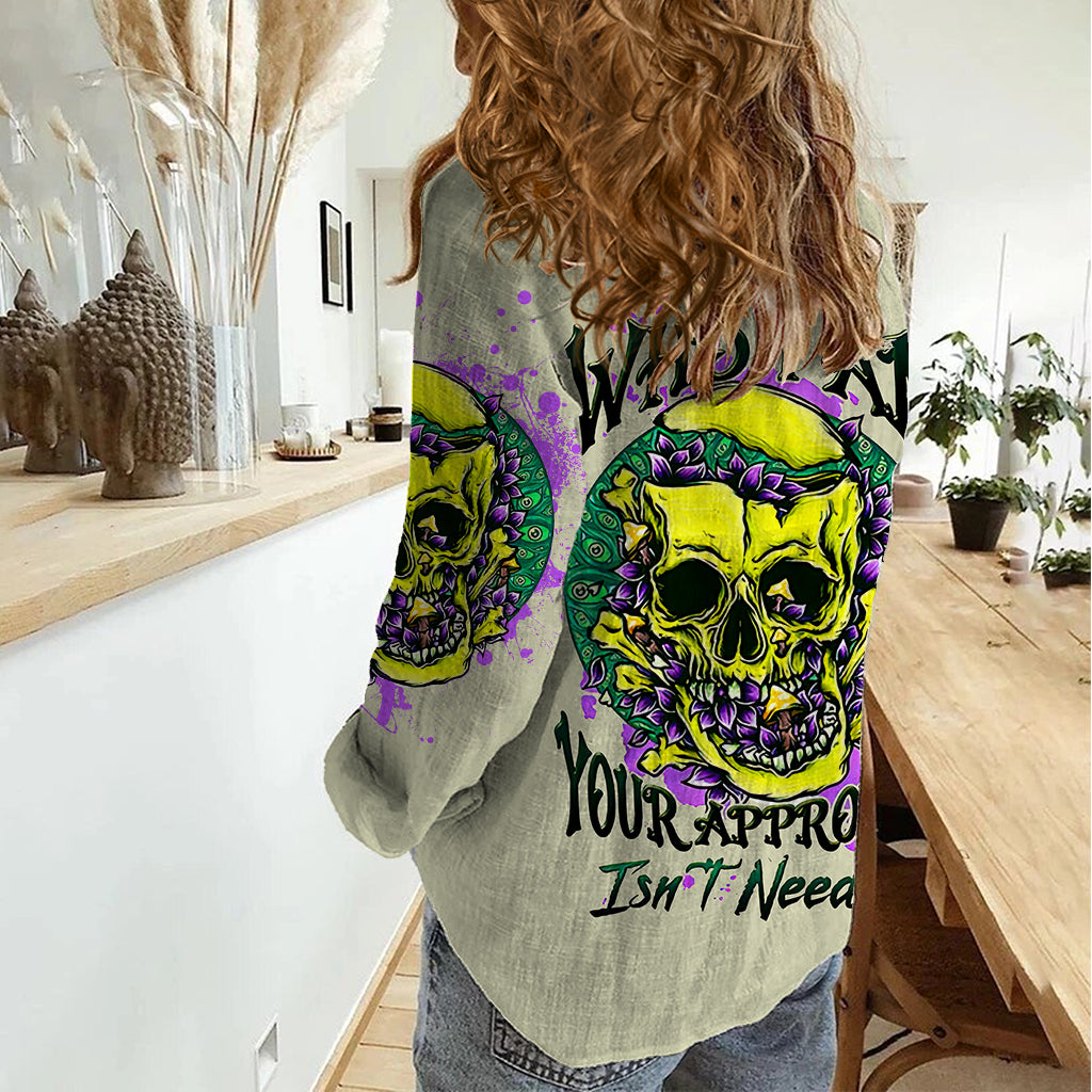 Flower Skull Women Casual Shirt Iam Who Iam Your Approval Isn't Need - Wonder Print Shop