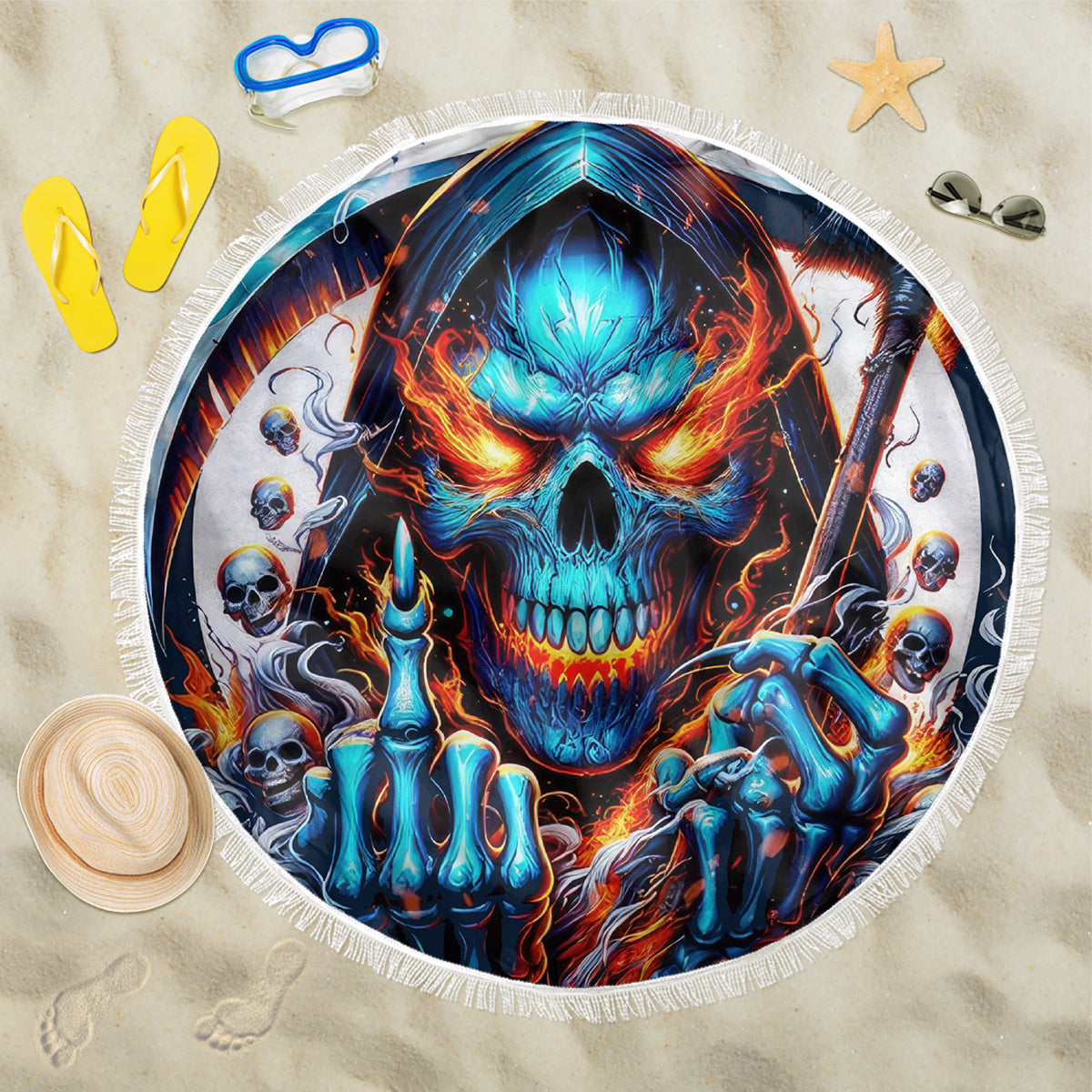 Reaper Skull Beach Blanket My Give A Fuck Is Broken But My Go Fuck Yourself Is Fully Functional - Wonder Print Shop