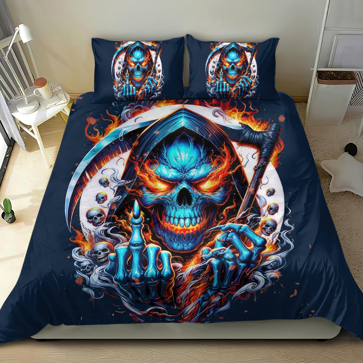 Reaper Skull Bedding Set My Give A Fuck Is Broken But My Go Fuck Yourself Is Fully Functional - Wonder Print Shop