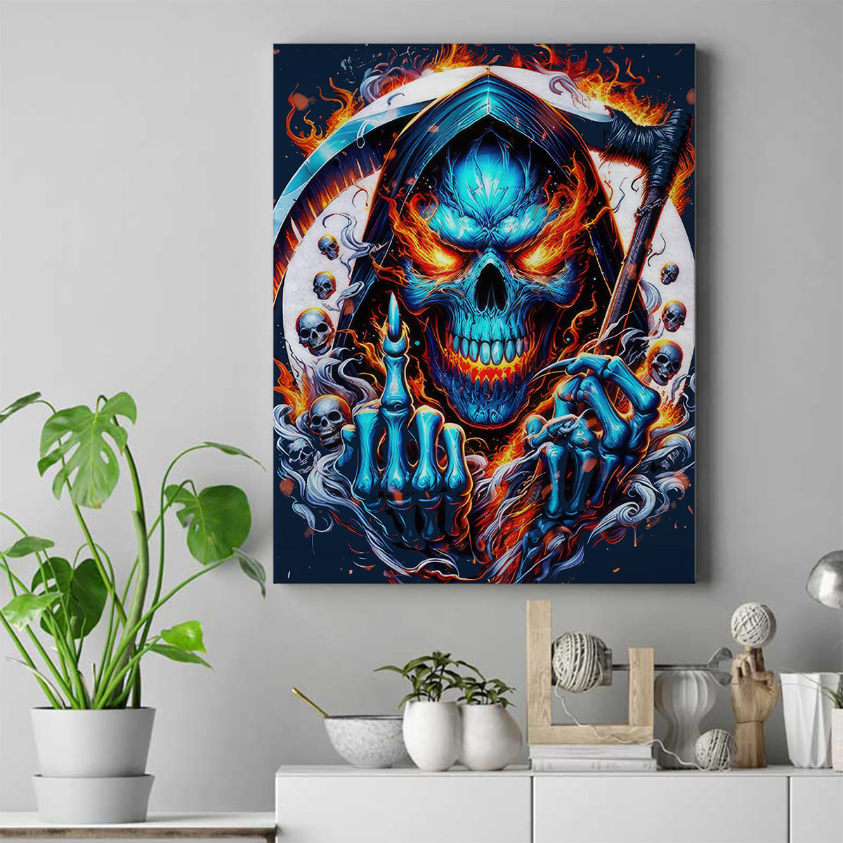 Reaper Skull Canvas Wall Art My Give A Fuck Is Broken But My Go Fuck Yourself Is Fully Functional - Wonder Print Shop