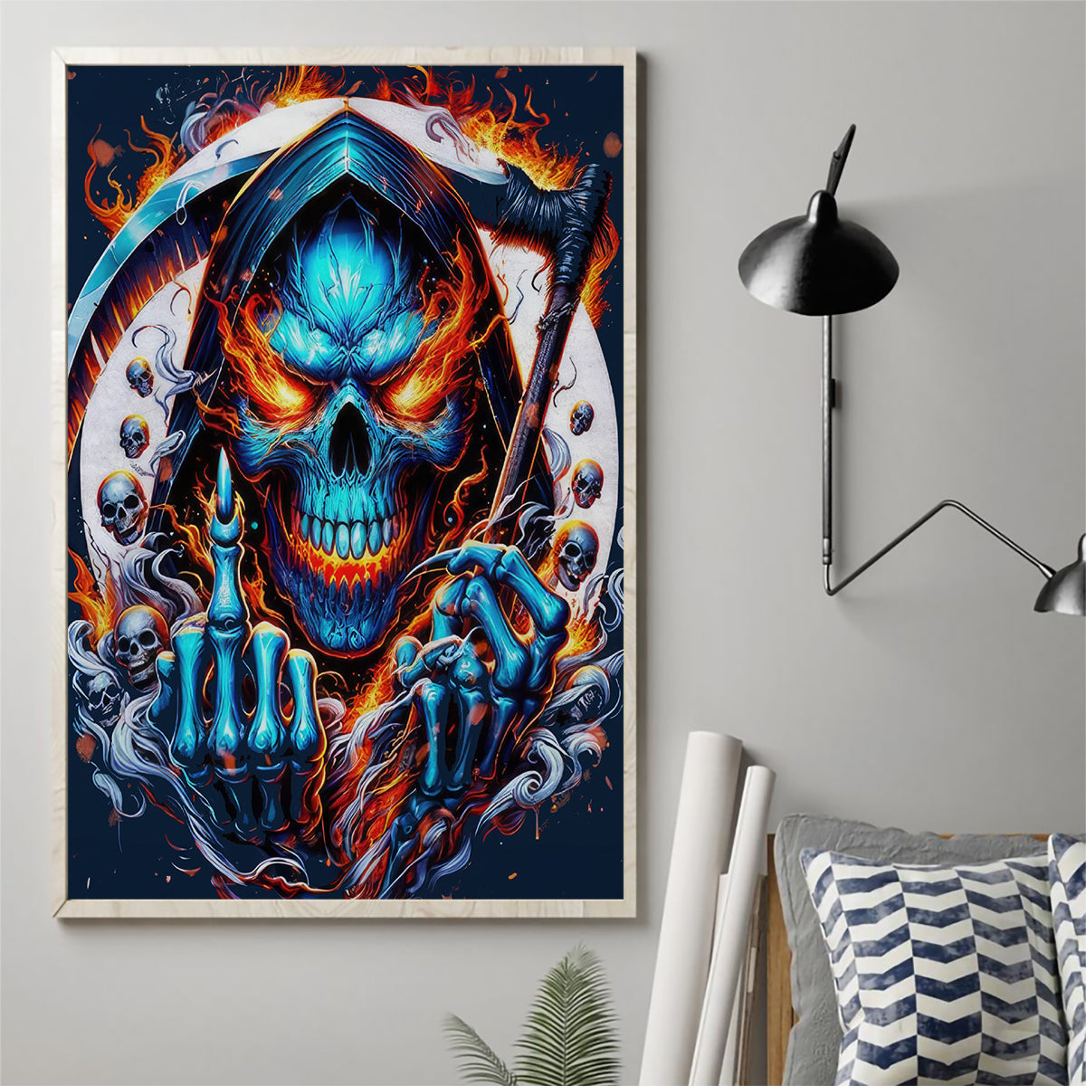Reaper Skull Canvas Wall Art My Give A Fuck Is Broken But My Go Fuck Yourself Is Fully Functional - Wonder Print Shop