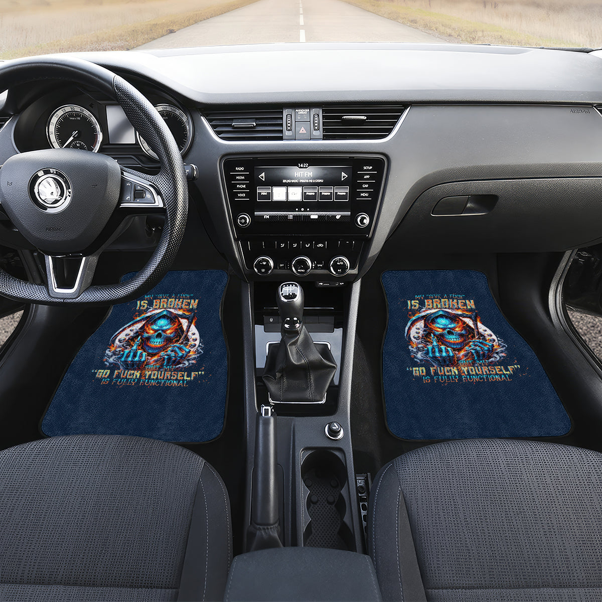 Reaper Skull Car Mats My Give A Fuck Is Broken But My Go Fuck Yourself Is Fully Functional - Wonder Print Shop