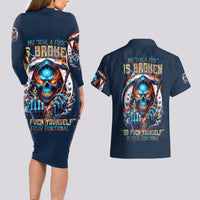 Reaper Skull Couples Matching Long Sleeve Bodycon Dress and Hawaiian Shirt My Give A Fuck Is Broken But My Go Fuck Yourself Is Fully Functional - Wonder Print Shop