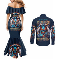 Reaper Skull Couples Matching Mermaid Dress and Long Sleeve Button Shirt My Give A Fuck Is Broken But My Go Fuck Yourself Is Fully Functional