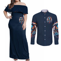 Reaper Skull Couples Matching Off Shoulder Maxi Dress and Long Sleeve Button Shirt My Give A Fuck Is Broken But My Go Fuck Yourself Is Fully Functional - Wonder Print Shop