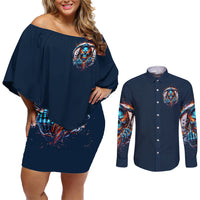 Reaper Skull Couples Matching Off Shoulder Short Dress and Long Sleeve Button Shirt My Give A Fuck Is Broken But My Go Fuck Yourself Is Fully Functional - Wonder Print Shop