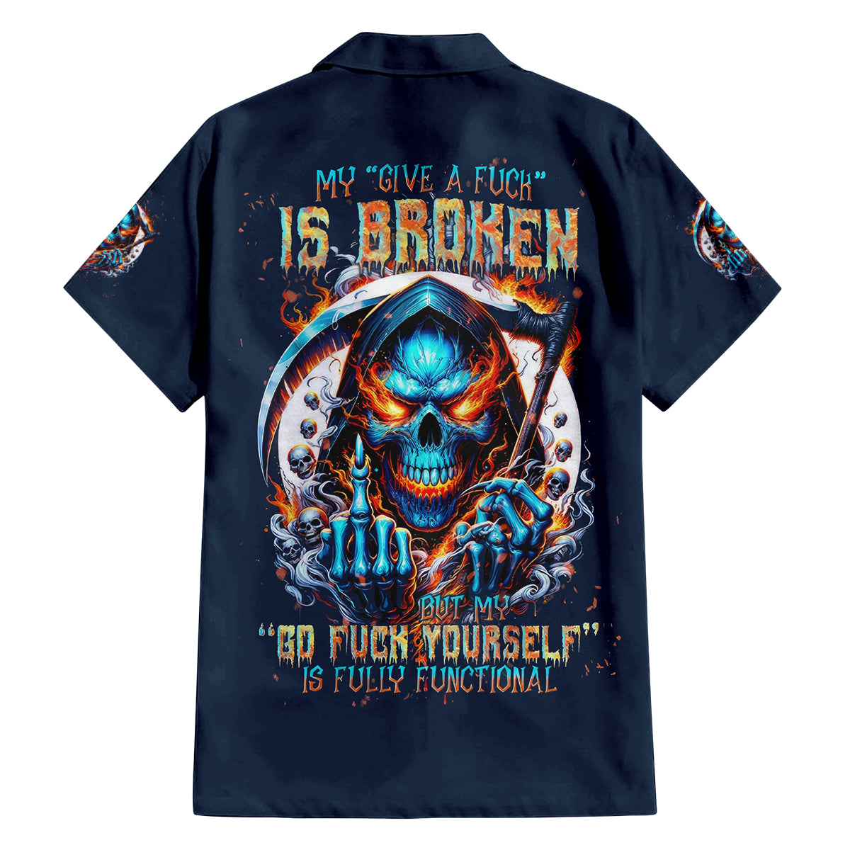 Reaper Skull Family Matching Long Sleeve Bodycon Dress and Hawaiian Shirt My Give A Fuck Is Broken But My Go Fuck Yourself Is Fully Functional - Wonder Print Shop