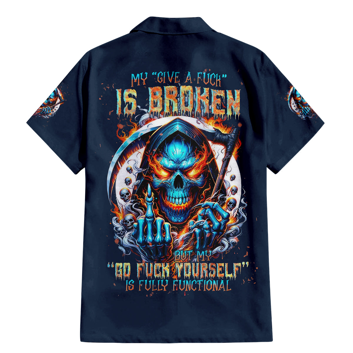 Reaper Skull Family Matching Mermaid Dress and Hawaiian Shirt My Give A Fuck Is Broken But My Go Fuck Yourself Is Fully Functional - Wonder Print Shop