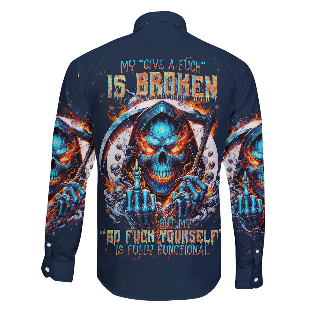 Reaper Skull Family Matching Mermaid Dress and Hawaiian Shirt My Give A Fuck Is Broken But My Go Fuck Yourself Is Fully Functional - Wonder Print Shop