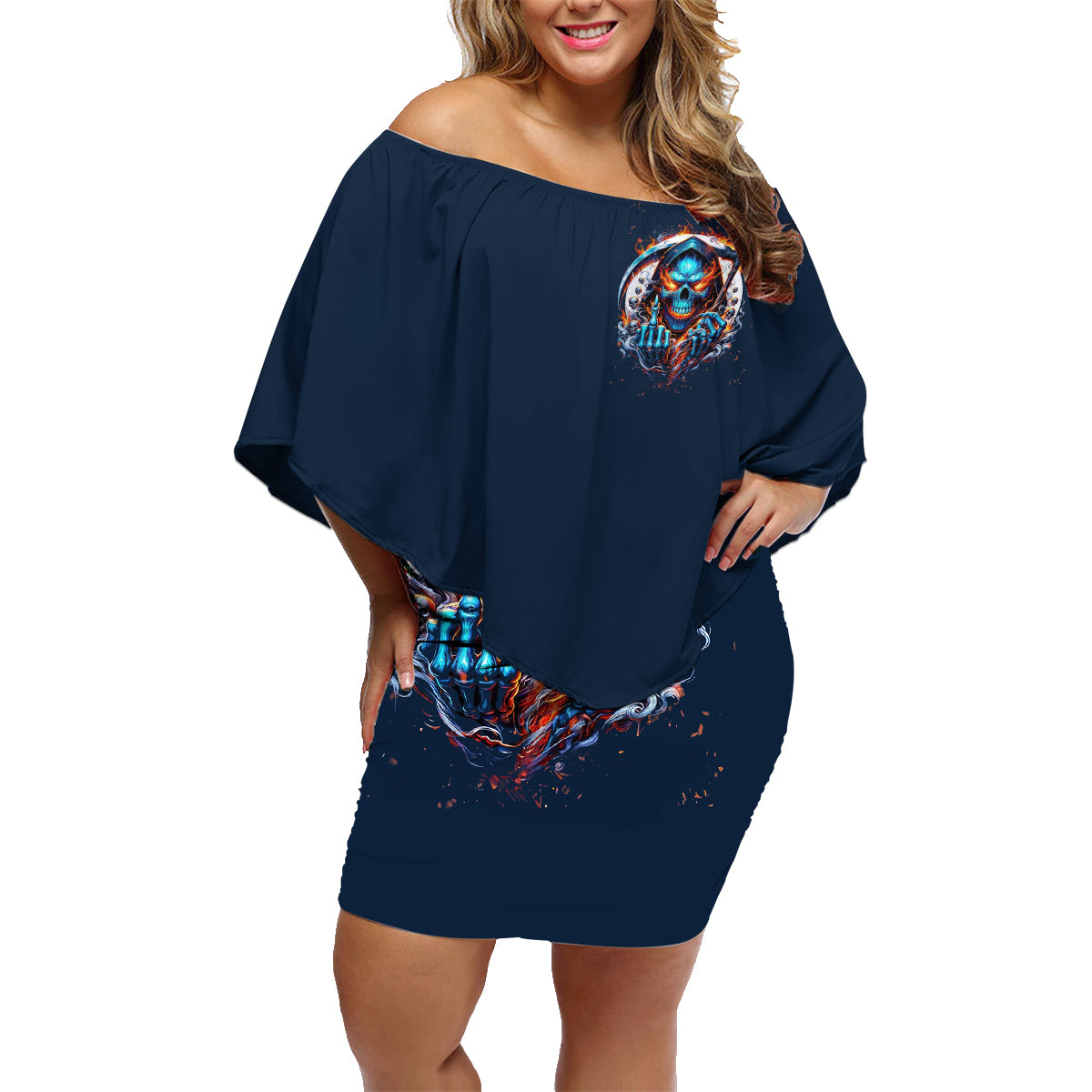 Reaper Skull Family Matching Off Shoulder Short Dress and Hawaiian Shirt My Give A Fuck Is Broken But My Go Fuck Yourself Is Fully Functional - Wonder Print Shop