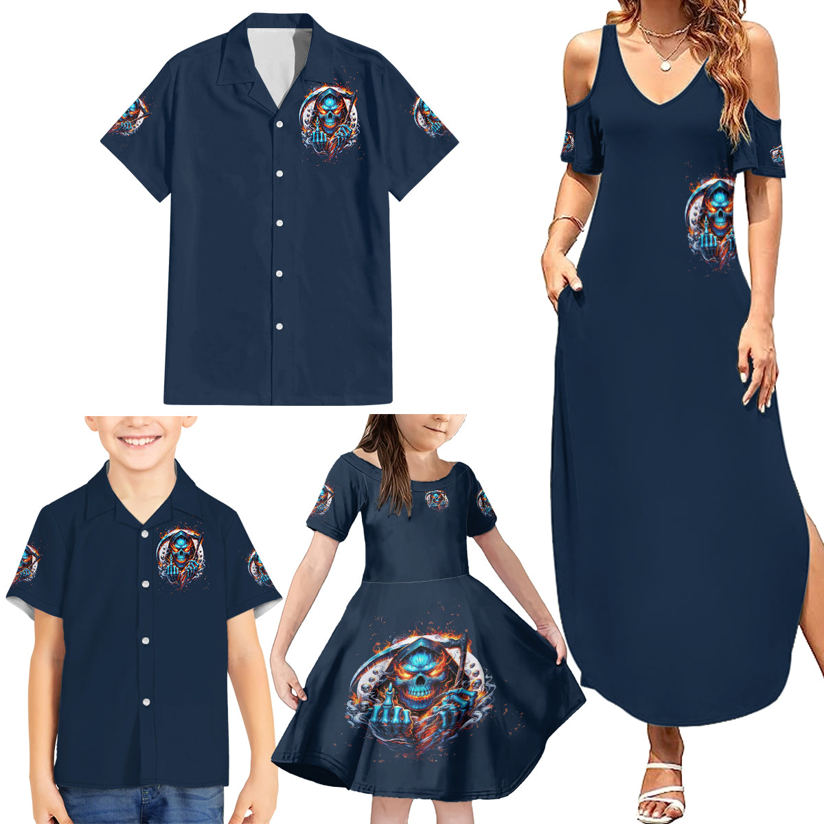 Reaper Skull Family Matching Summer Maxi Dress and Hawaiian Shirt My Give A Fuck Is Broken But My Go Fuck Yourself Is Fully Functional - Wonder Print Shop