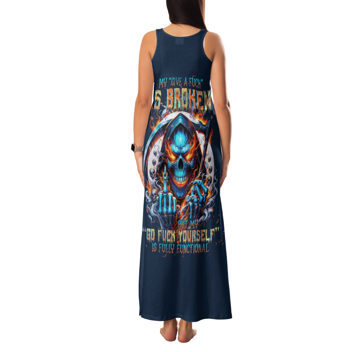 Reaper Skull Family Matching Tank Maxi Dress and Hawaiian Shirt My Give A Fuck Is Broken But My Go Fuck Yourself Is Fully Functional - Wonder Print Shop